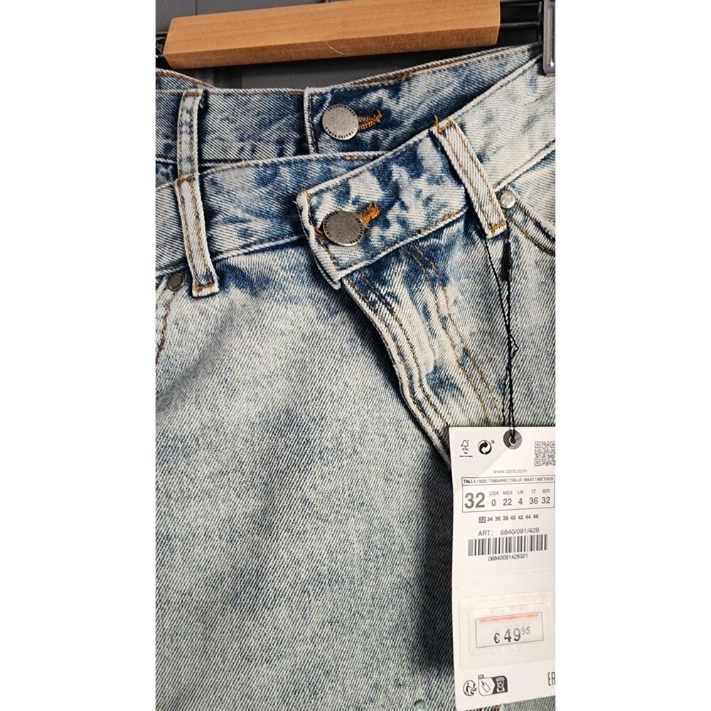 ZARA LAYERED NWT Jeans MID-RISE ZW STRAIGHT LEG Skirt Overlay Sz 0 - Picture 8 of 8